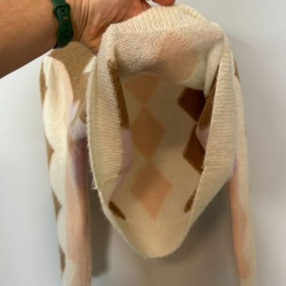 J.crew Womens Pullover Diamond-checked Cropped Crewneck Sweater Size Medium - Picture 8 of 16